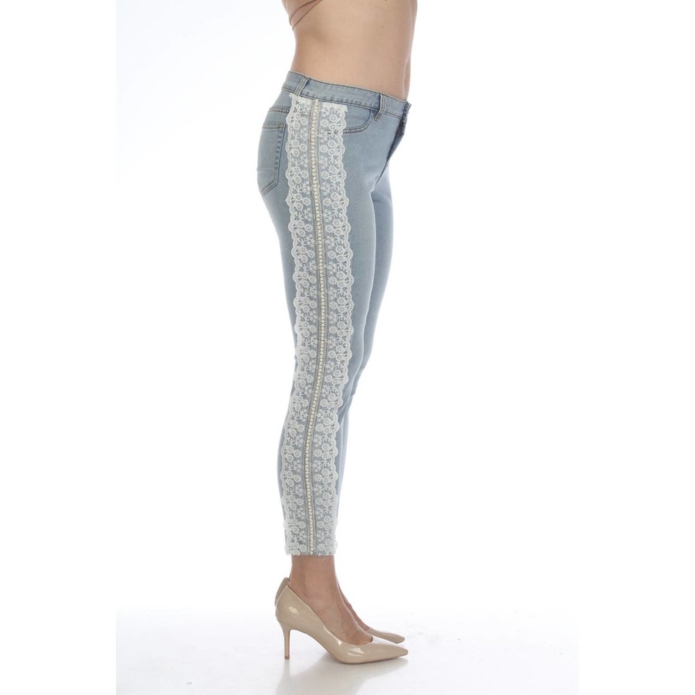 AZI Jeans Women's Size 12 Straight Jeans White Lace Pearl Denim